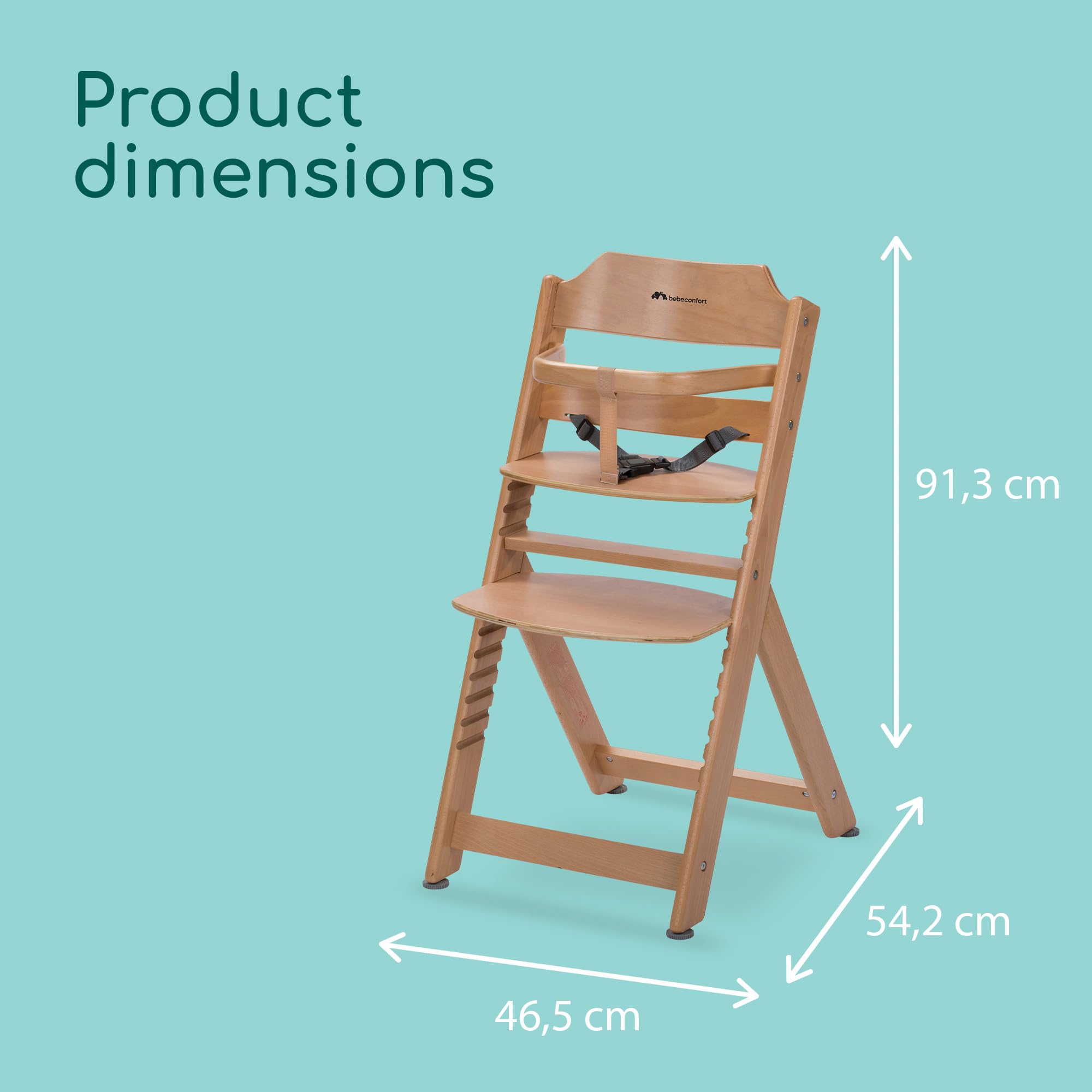 Bebeconfort Timba Evolutive Wooden High Chair, 6 Months-99 Years, Up to 110 kg, Baby High Chair, Removable Tray, Adjustable Seat & Footrest, 3-point Safety Harness, Fits Timba Baby, Natural Wood