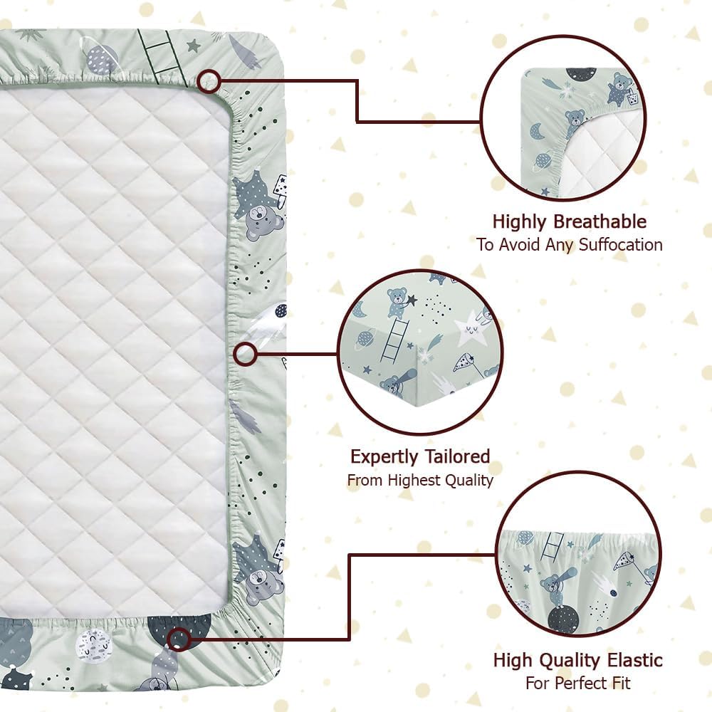 2x Chico, Next to Me Compatible Crib Fitted Sheets (85 x 51 cm) - 100% Cotton, Soft & Comfy, Antiallergic & Breathable (Grey Teddy & Moon, 85 x 51 cm)