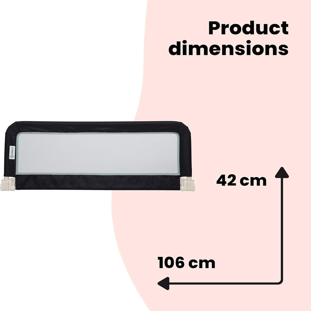 Safety 1st Portable Bed Rail, 106 x 42cm,Foldable Bed Guard for Toddler Bed, 18 Months – 5 Years, Portable Travel Bed Guard, Mesh Fabric, Easy to Install, Automatic Lock, Easy to Transport, Dark Grey