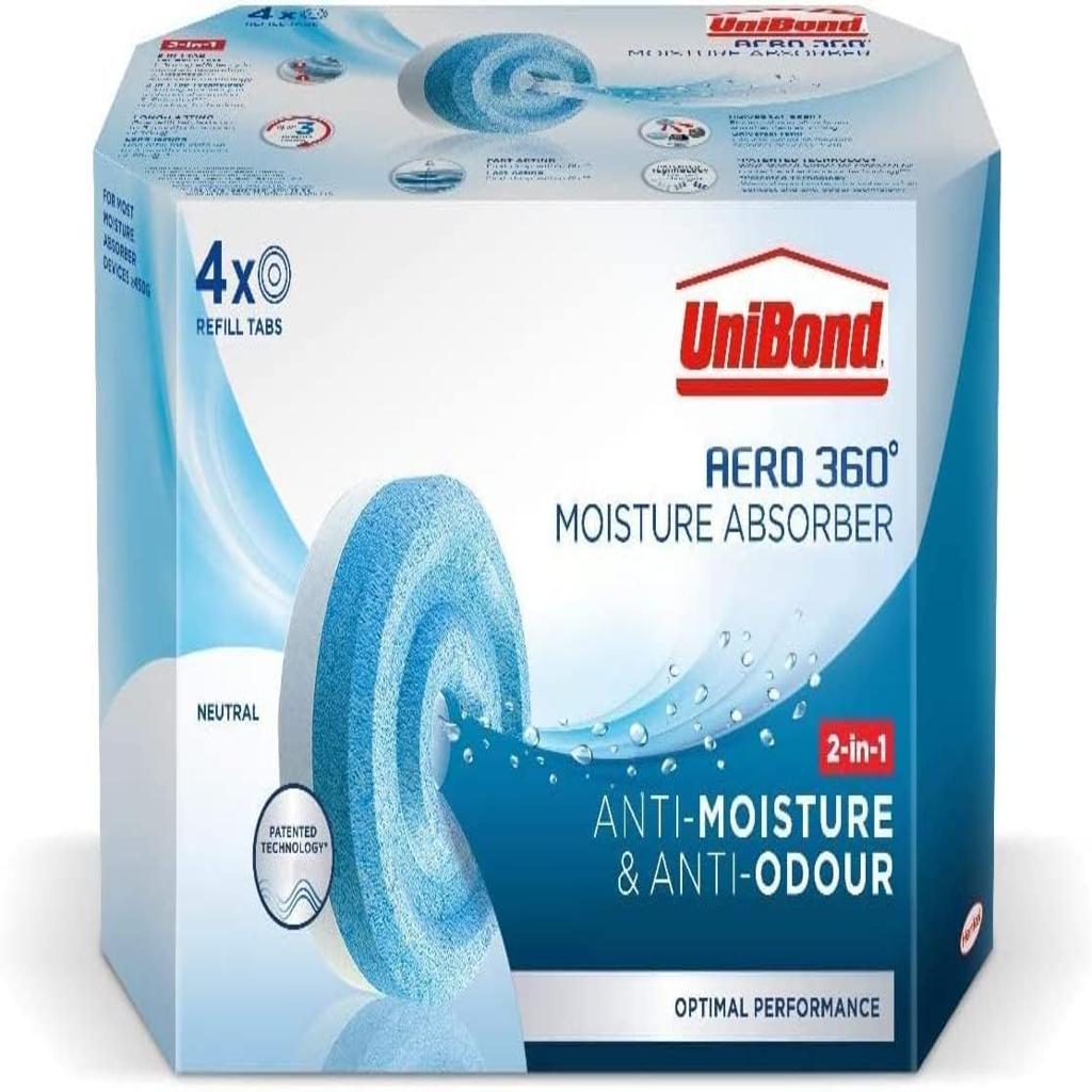 UniBond AERO 360° Moisture Absorber Neutral Refill Tab, ultra-absorbent and odour-neutralising, for AERO 360° Dehumidifier, Condensation Absorbers, 450 g (Pack of 4)