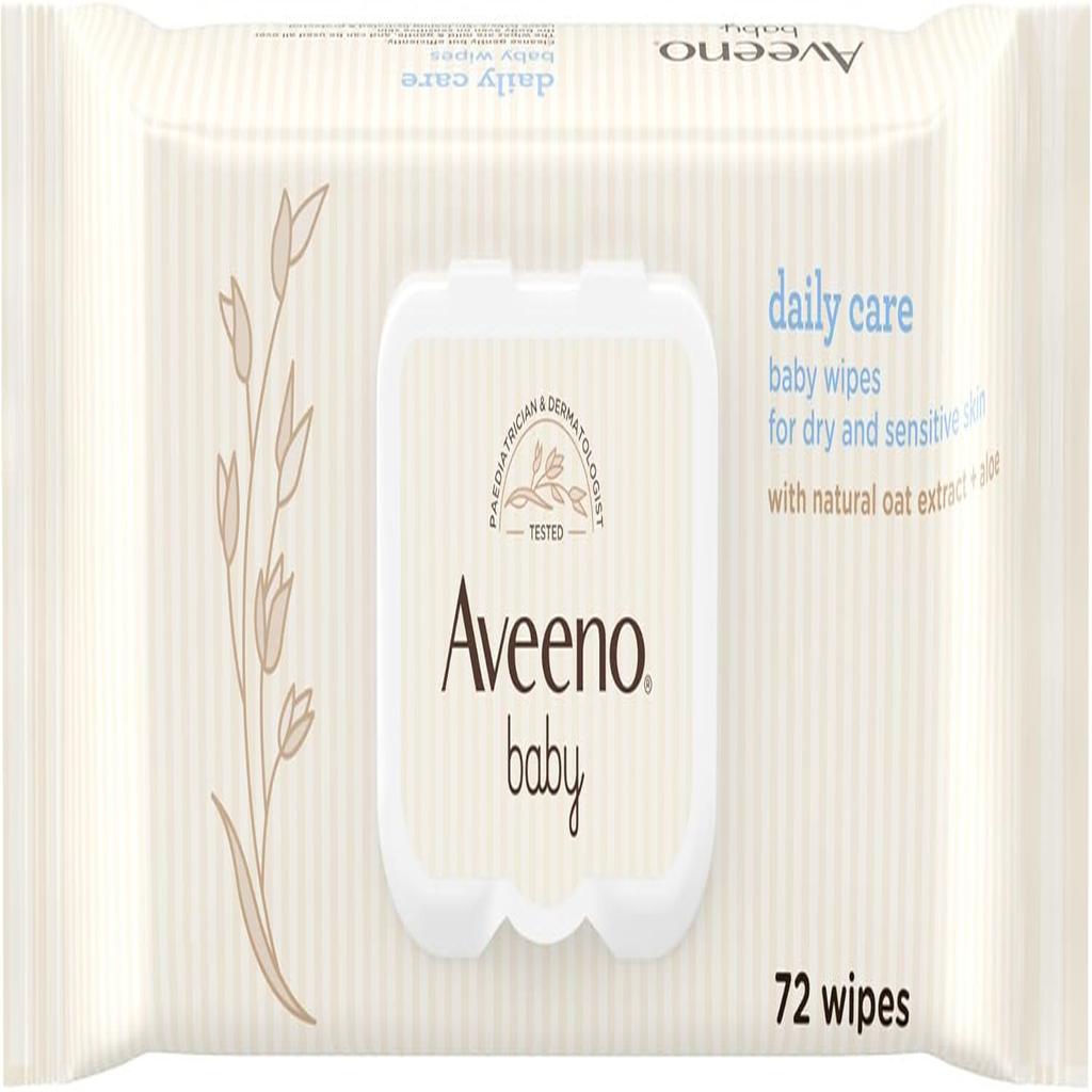 Aveeno Baby Daily Care Wipes Sensitive Skin Cleanse Gently And Efficiently Baby Essentials, White, Pack Of 12 (864 Wipes In Total)