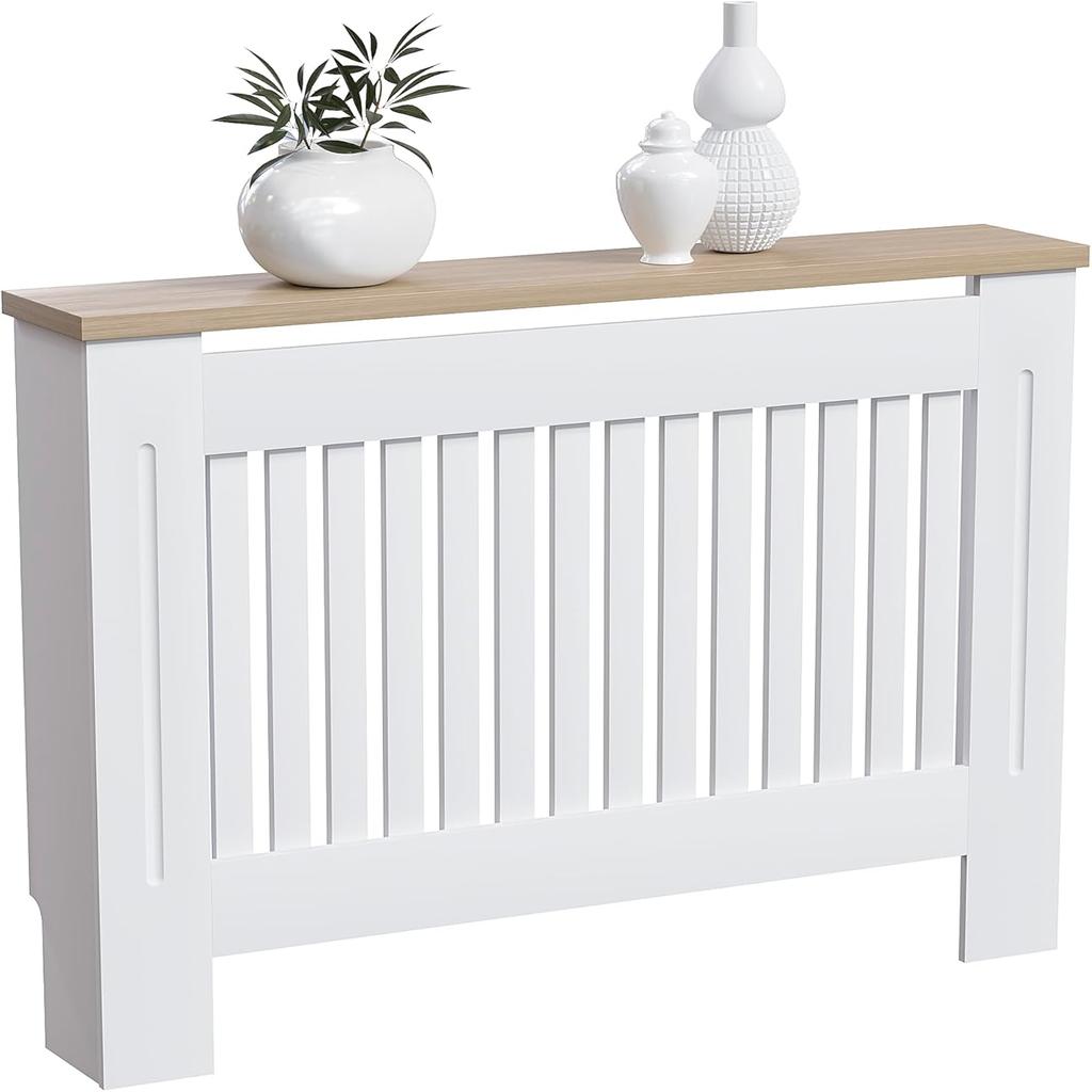 Vida Designs Arlington Radiator Cover White Modern Painted MDF Cabinet, Slats, Grill, Wood Top Shelf, Medium (H: 83.3 / W: 111 / D: 19 cm)