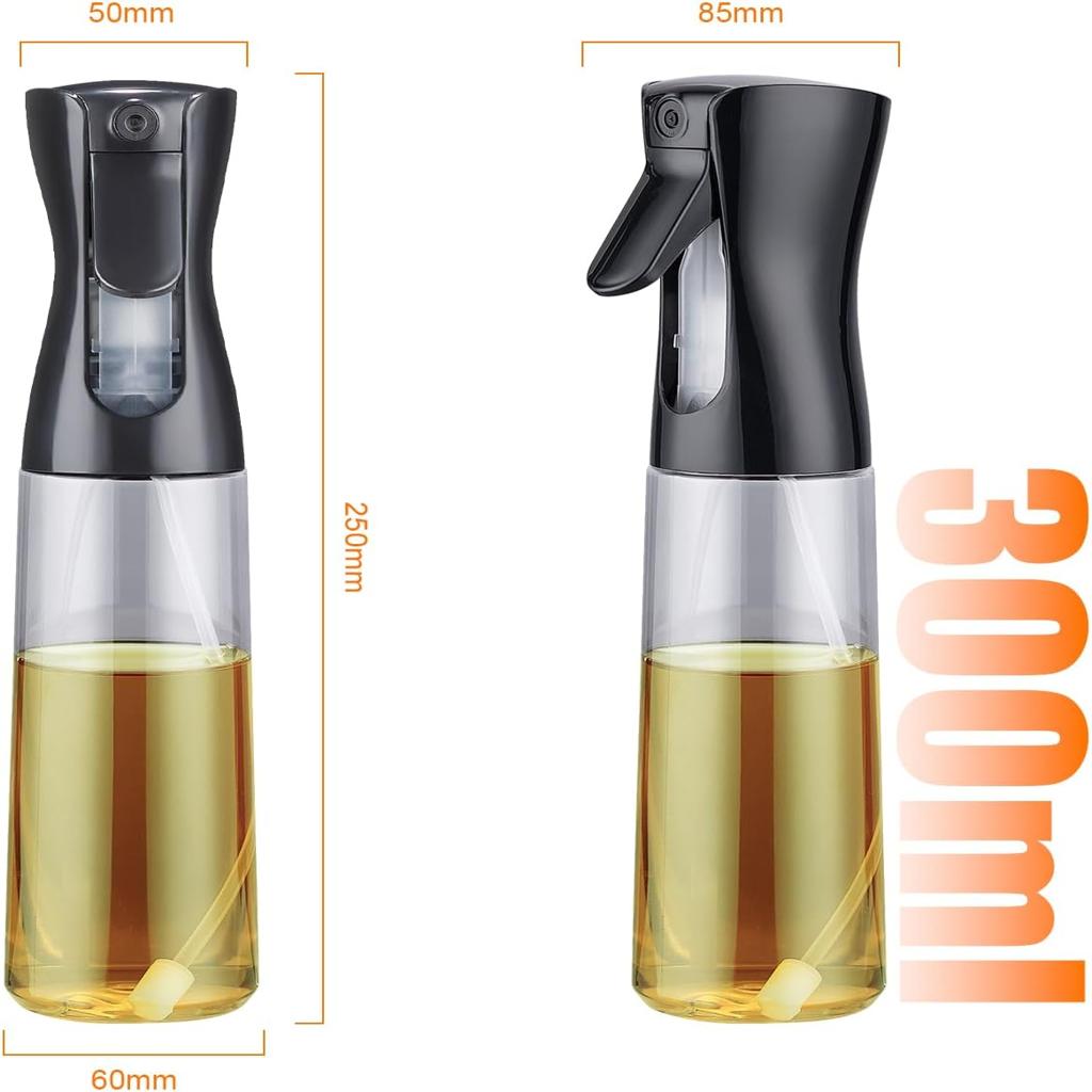 GRIFEMA 300 ml Glass Olive Oil Spray Bottle – Refillable Oil Sprayer for Cooking & Air Fryer, Dishwasher-Safe Glass Kitchen Oil Dispenser, GE2002B-300