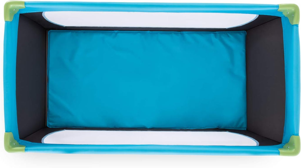 Travel Cot 120 x 60 cm from Birth to 15 kg, 3-Part Travel Bed with Folding Mattress and Carry Bag, Tilt-Resistant, Waterblue