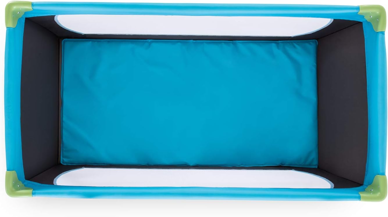 Travel Cot 120 x 60 cm from Birth to 15 kg, 3-Part Travel Bed with Folding Mattress and Carry Bag, Tilt-Resistant, Waterblue