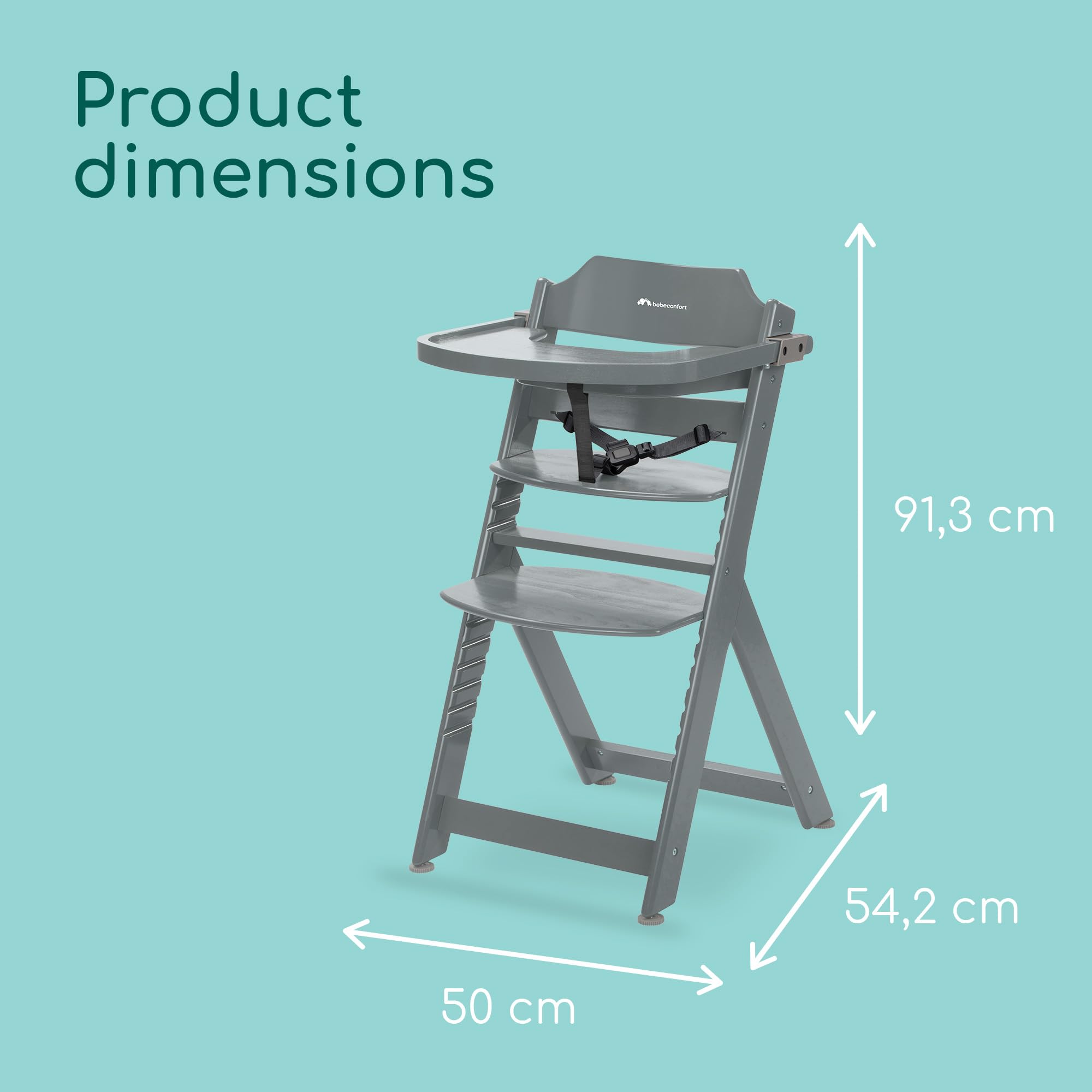 Bebeconfort Timba Evolutive Wooden High Chair, 6 Months-99 Years, Up to 110 kg, Baby High Chair, Removable Tray, Adjustable Seat & Footrest, 3-point Safety Harness, Fits Timba Baby, Natural Wood