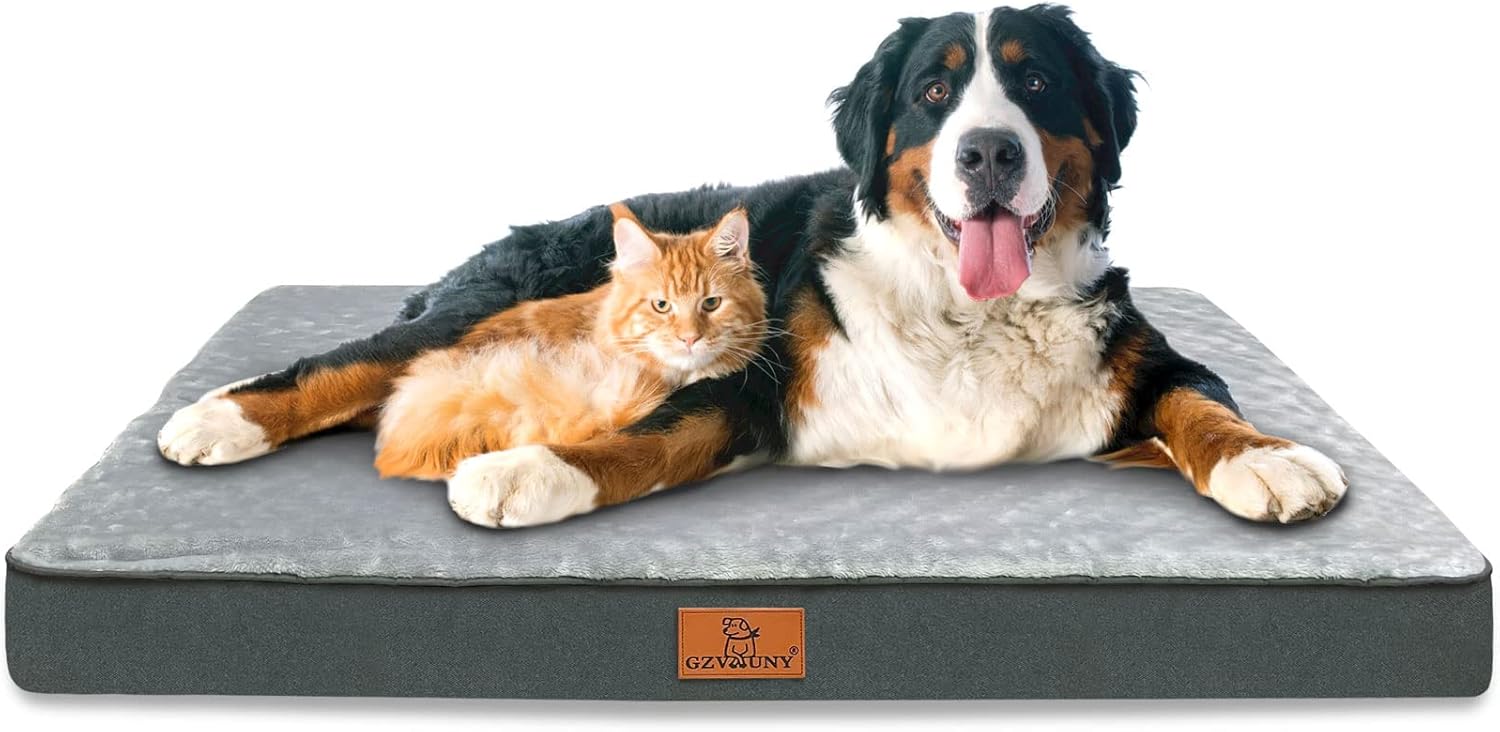 Gzvxuny Orthopedic Dog Bed for Medium, Large and Extra Large Dogs, Dog Bed with Removable Waterproof Cover, Egg Foam and Non-Slip Bottom, Pet Bed Machine Washable, Grey XL(104x74x10cm)
