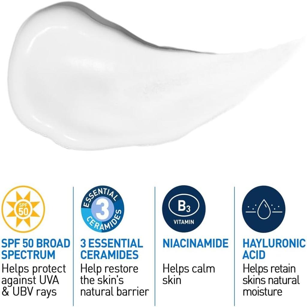 CeraVe AM Facial Moisturising Lotion SPF50 with Ceramides & Vitamin E for Normal to Dry Skin 52ml