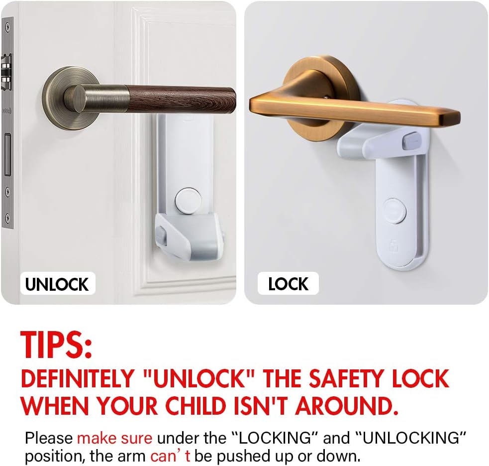 EUDEMON Childproof Door Lever Lock, Baby Safety Door Handle Lock, Easy to Install and no Tools Need or Drill (White, 2 Pack)