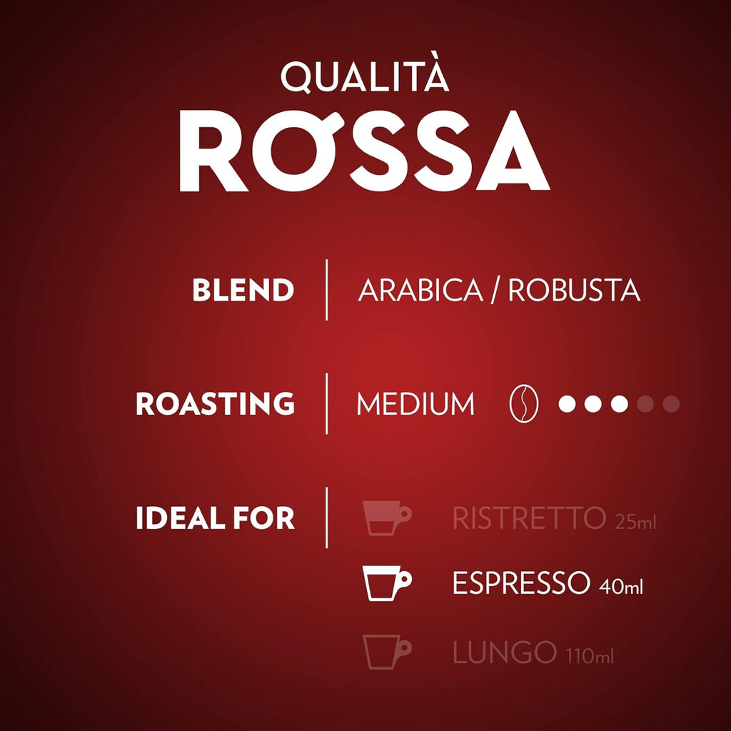 Lavazza, Qualità Rossa, 30 Aluminium Capsules Compatible with Nespresso Original Machines, with Chocolate and Dried Fruit Notes, Arabica and Robusta, Intensity 10/13, Medium Roasting