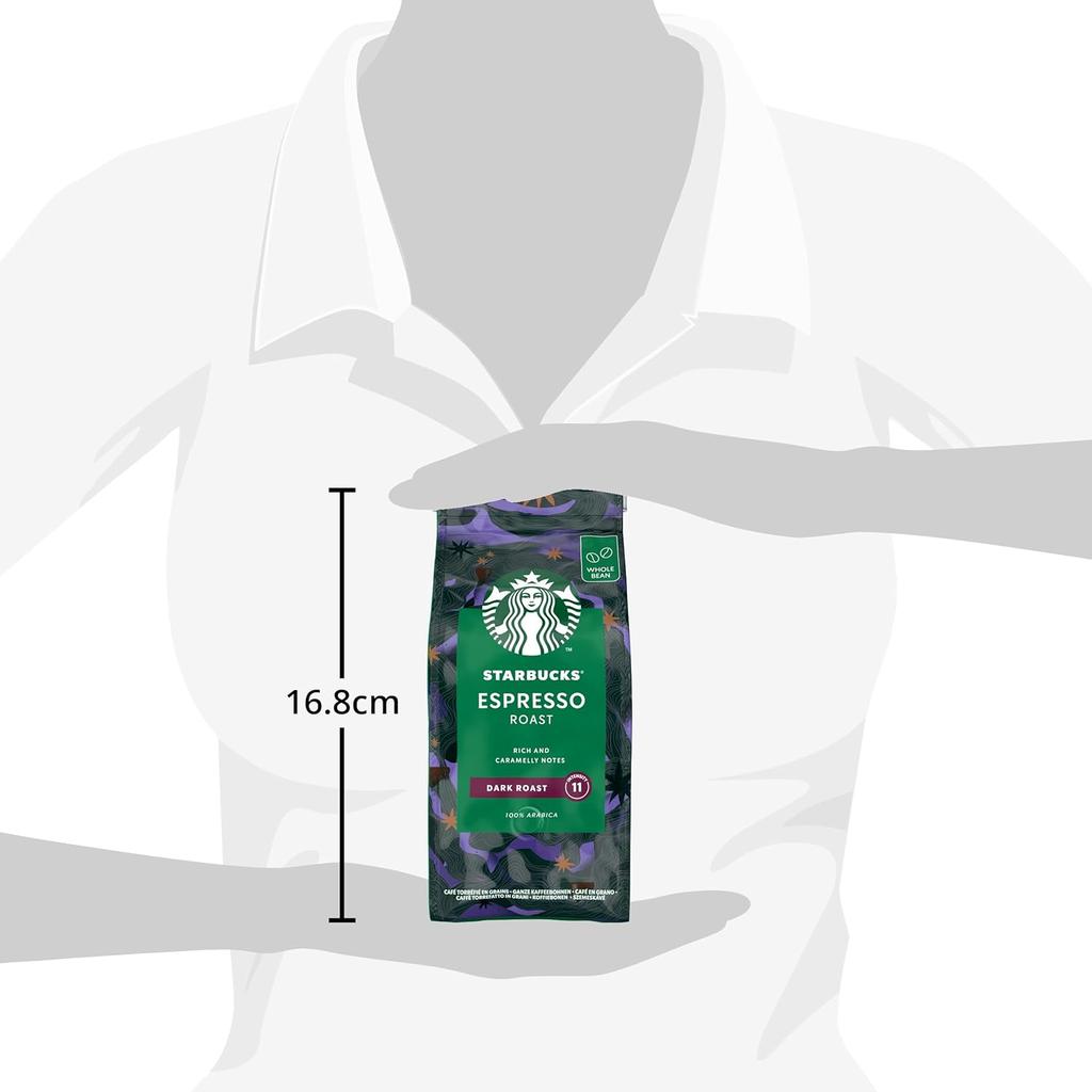 STARBUCKS Espresso Roast, Dark Roast, Whole Coffee Beans 200 g (Pack of 6)