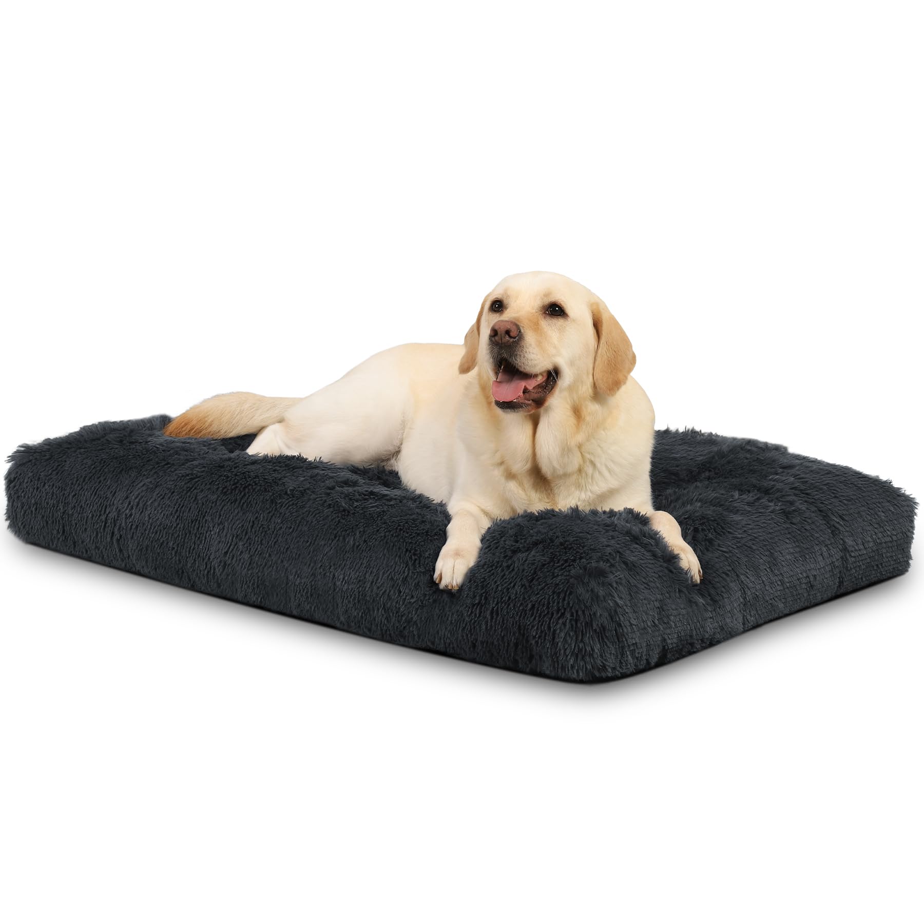 KSIIA Extra Large Dog Bed Washable, XL Calming Crate Mattress with Non Skid Bottom, Fluffy Anti Anxiety Dog Beds, Pet Pillow Cushion, Dark Grey, 105x70x9cm