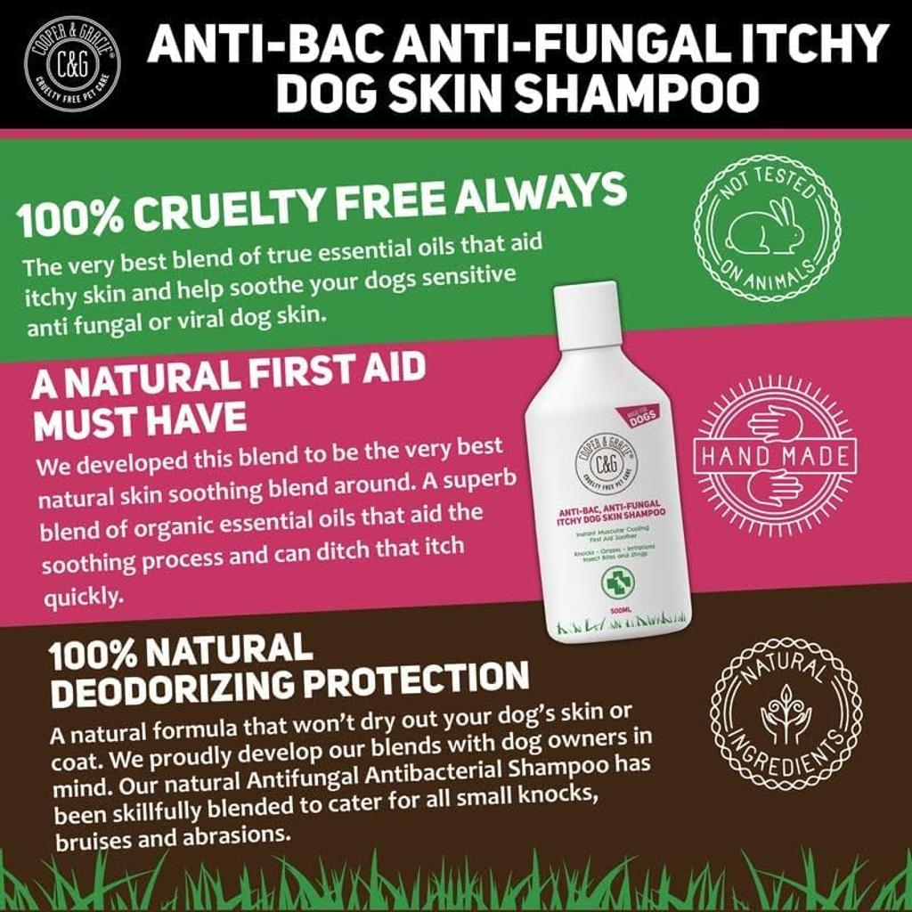 C&G Pets Dog Shampoo For Itchy Skin Antibacterial And Antifungal | Natural Medicated Low Lather Safe Formula | Fast Absorbing And Skin Cooling First Aid | Great For Grazes Skin Irritation
