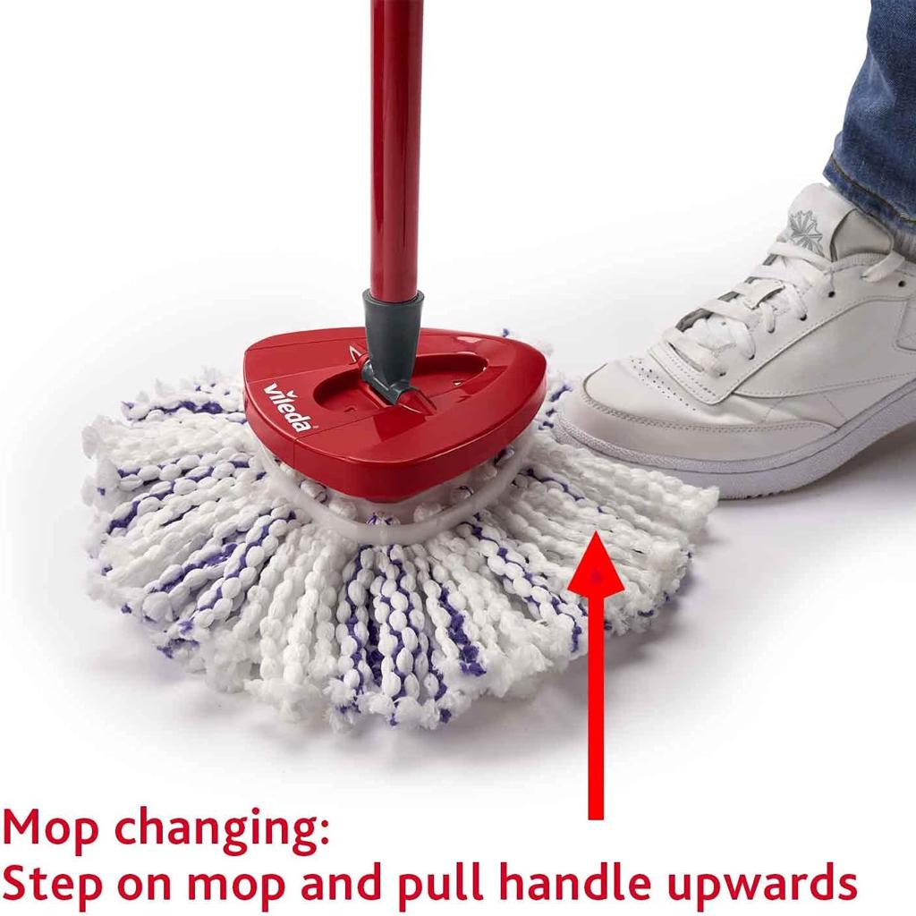 Vileda Turbo 3 in 1 with Microfibre Pad, Spin Mop For Cleaning Floors, Set Of 1x Mop And 1x Bucket, Black/Red