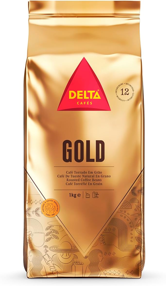 Delta Cafés - Gold Coffee Beans - Blend of Arabica and Robusta Roasted Coffee Beans - Intensity 8 - Very Aromatic with Honey and Ripe Fruit Notes - 1 kg