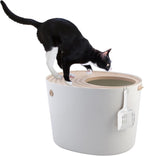 Iris Ohyama Cat Litter Box with Scoop, Up to 7kg, Beige, Top Entry, Cat Litter Tray, Enclosed, For Kitten, High Sided, Hooded, Large, Jumbo, BPA Free, Deep, Easy to Clean, PUNT-530