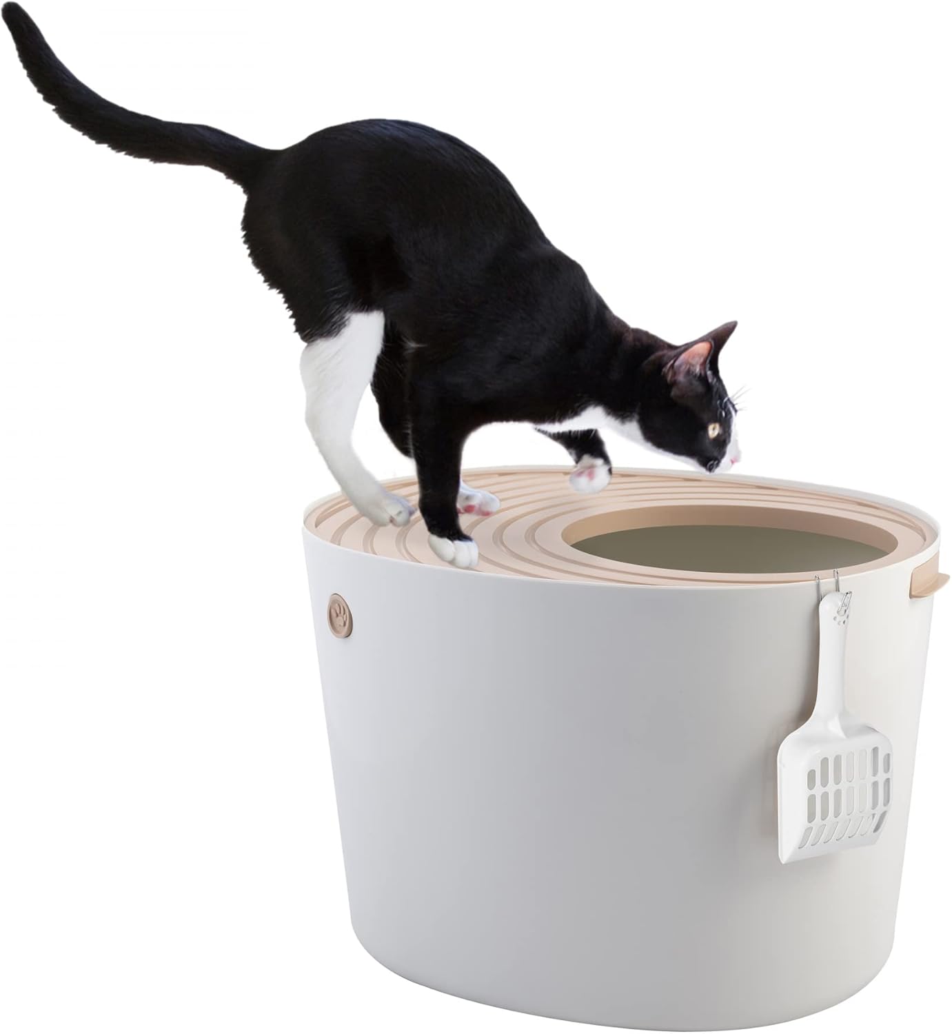 Iris Ohyama Cat Litter Box with Scoop, Up to 7kg, Beige, Top Entry, Cat Litter Tray, Enclosed, For Kitten, High Sided, Hooded, Large, Jumbo, BPA Free, Deep, Easy to Clean, PUNT-530