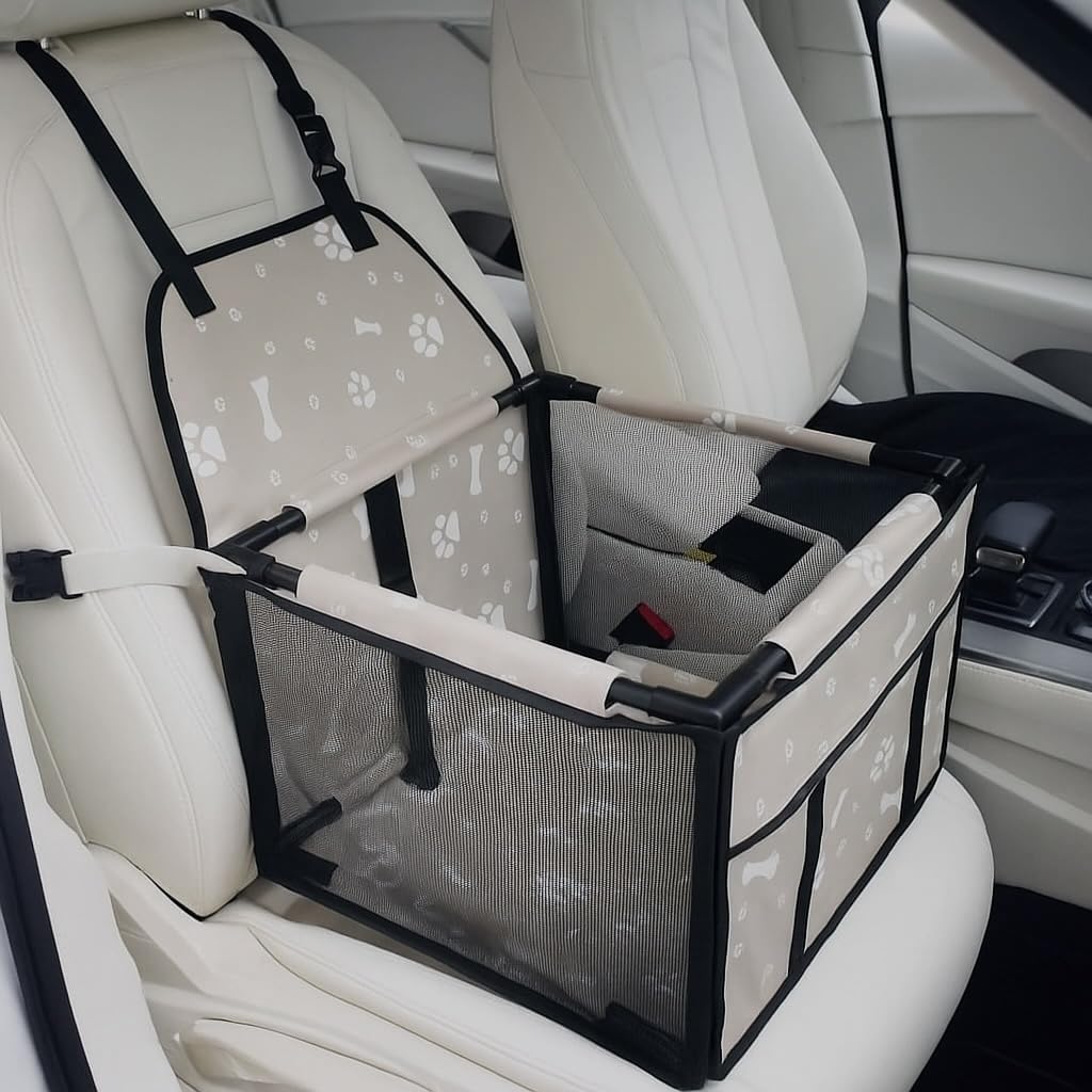 GoBuyer Waterproof Pet Dog Car Seat Booster Carrier Box and Basket with Seat Belt Harness Restraint for Puppy Cat Travel (Black, Standard 40x40cm)