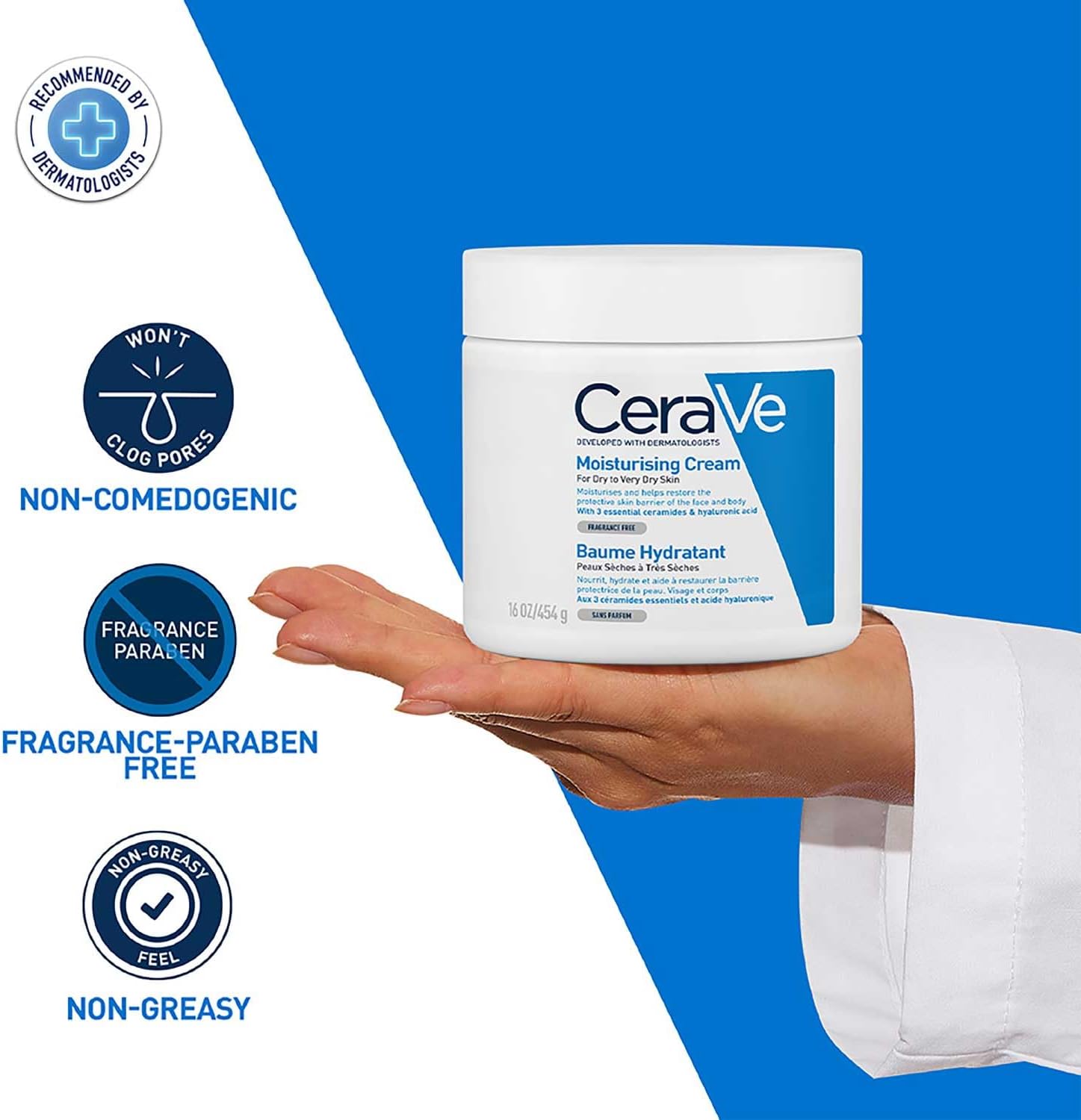 CeraVe Moisturising Cream Pot with Hyaluronic Acid and 3 Essential Ceramides for Dry to Very Dry Skin 454g