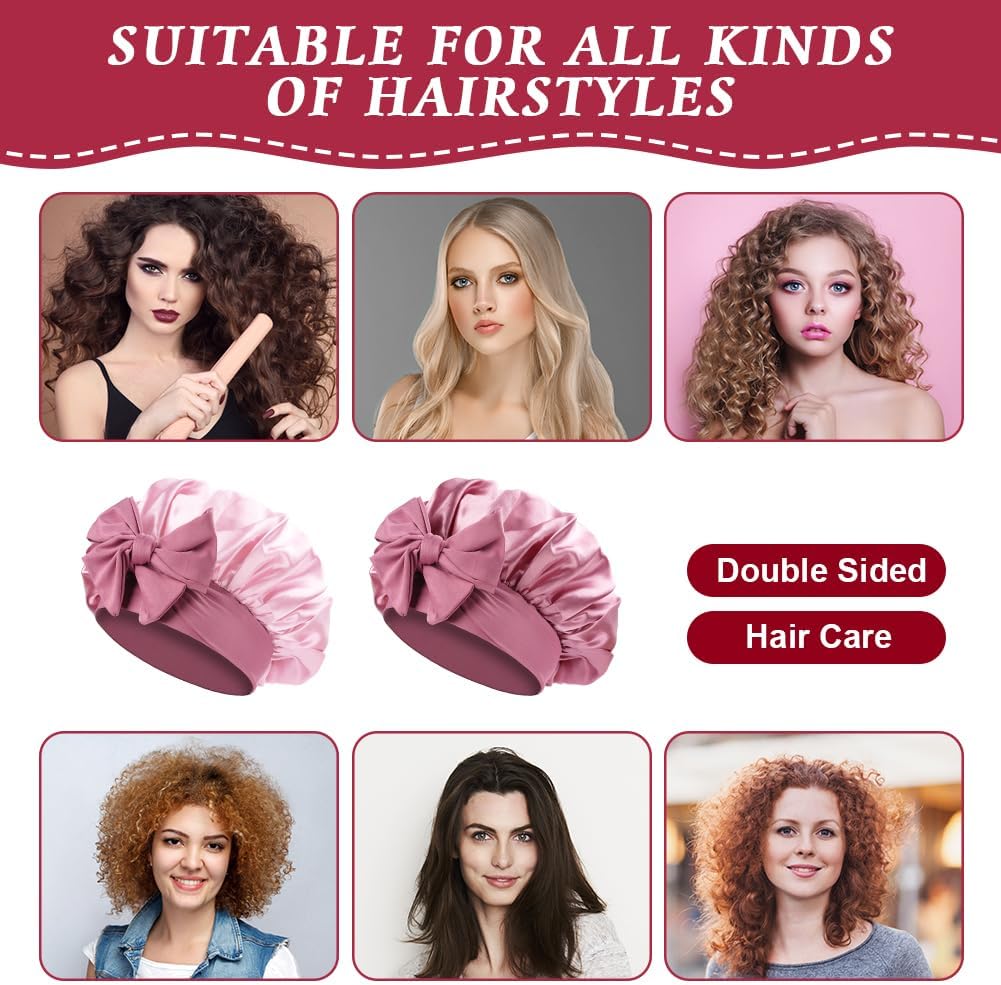 ACWOO Satin Bonnet, Double-Sided Silk Bonnet Hair Wrap for Sleeping, Night Hair Sleep Cap with Elastic Band, Hair Care Head Cover Hat for Women Girls Long, Straight, Curly Hair