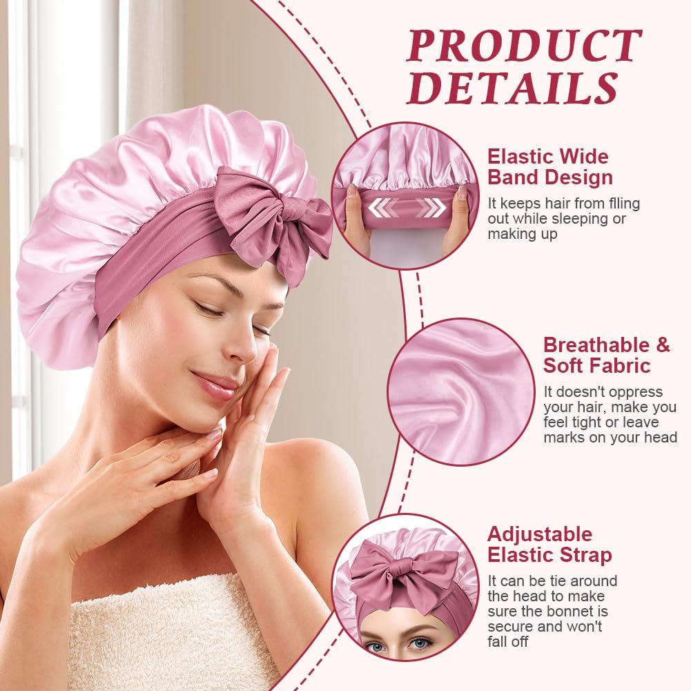 ACWOO Satin Bonnet, Double-Sided Silk Bonnet Hair Wrap for Sleeping, Night Hair Sleep Cap with Elastic Band, Hair Care Head Cover Hat for Women Girls Long, Straight, Curly Hair