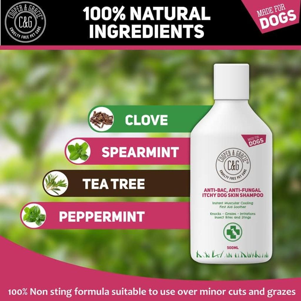 C&G Pets Dog Shampoo For Itchy Skin Antibacterial And Antifungal | Natural Medicated Low Lather Safe Formula | Fast Absorbing And Skin Cooling First Aid | Great For Grazes Skin Irritation