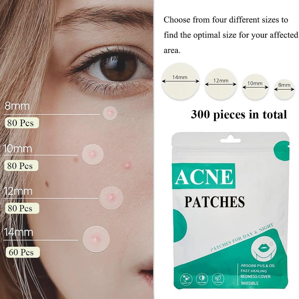 Zemolo 300pcs Pimple Patches Spot Patches Acne Hydrocolloid Salicylic Acid, Acne Absorbing Invisible Stickers，Cover Dot for Pimples Whiteheads Day & Night