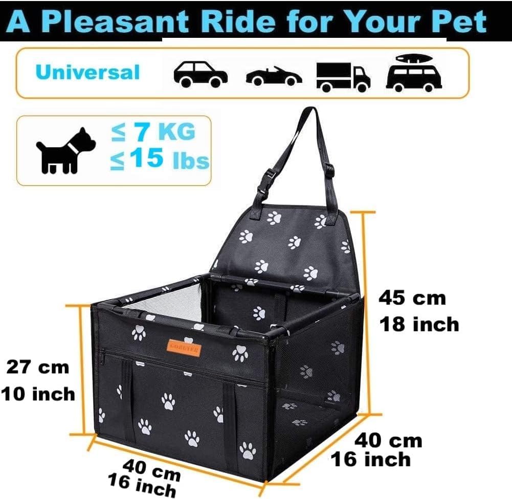 GoBuyer Waterproof Pet Dog Car Seat Booster Carrier Box and Basket with Seat Belt Harness Restraint for Puppy Cat Travel (Black, Standard 40x40cm)