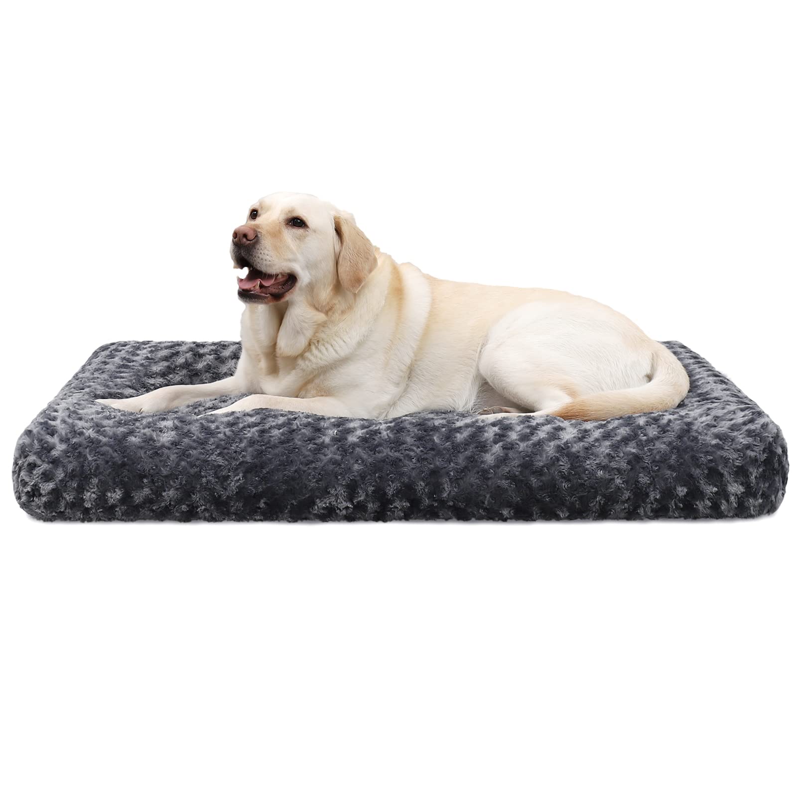 KSIIA Extra Large Dog Bed Washable, XL Calming Crate Mattress with Non Skid Bottom, Fluffy Anti Anxiety Dog Beds, Pet Pillow Cushion, Dark Grey, 105x70x9cm