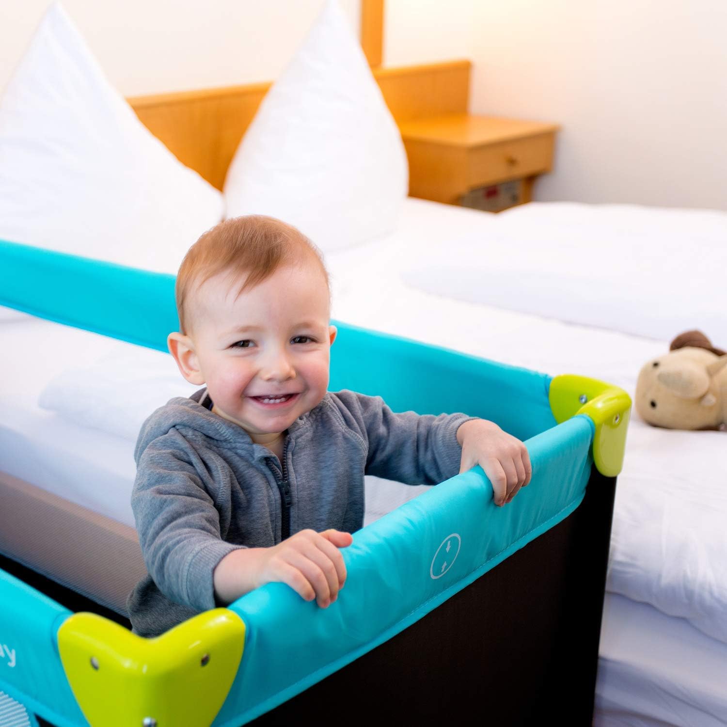 Travel Cot 120 x 60 cm from Birth to 15 kg, 3-Part Travel Bed with Folding Mattress and Carry Bag, Tilt-Resistant, Waterblue