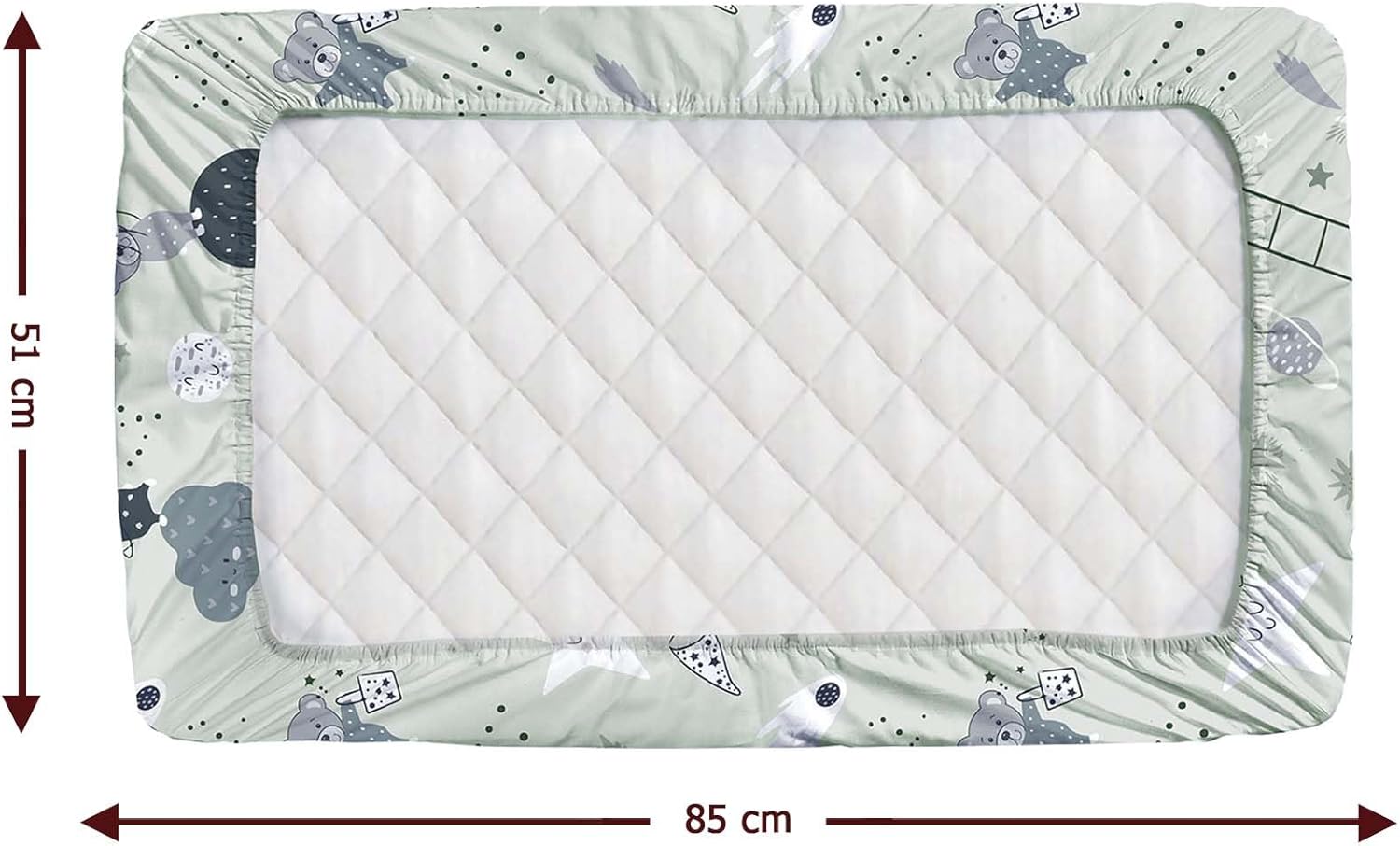 2x Chico, Next to Me Compatible Crib Fitted Sheets (85 x 51 cm) - 100% Cotton, Soft & Comfy, Antiallergic & Breathable (Grey Teddy & Moon, 85 x 51 cm)