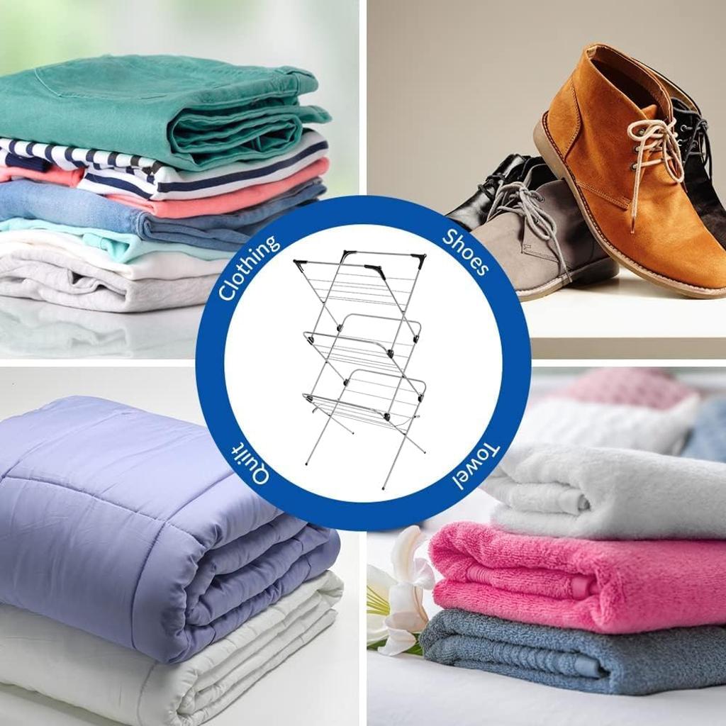 1ABOVE Premium Quality, Alloy Steel 3 Tier Clothes Airer Dryer Laundry Drying Washing Line Horse Indoor Outdoor Towel Rack-15m Drying Space- Non-Slip Feet and Corner spaces for Hangers- Black & Grey