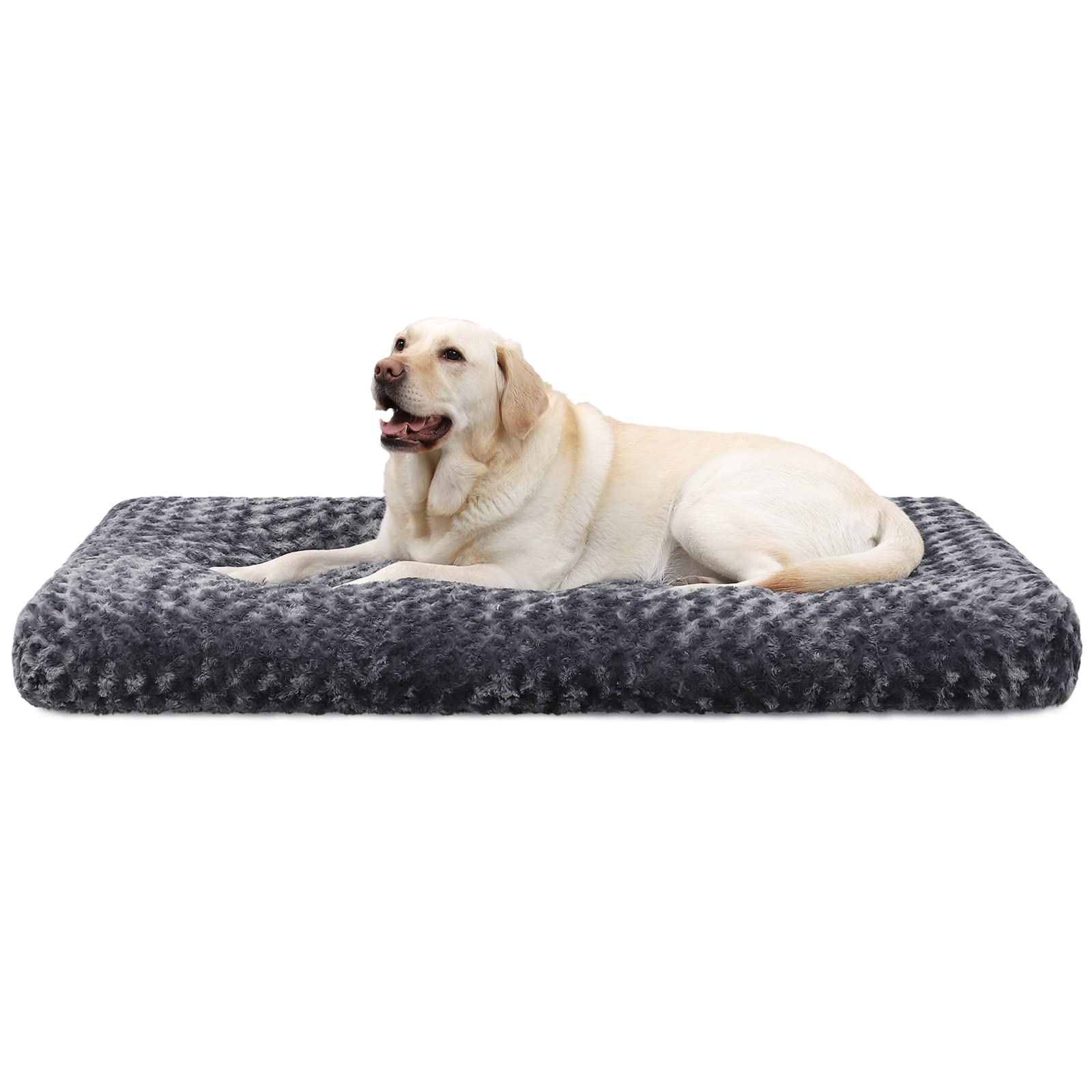 KSIIA Extra Large Dog Bed Washable, XL Calming Crate Mattress with Non Skid Bottom, Fluffy Anti Anxiety Dog Beds, Pet Pillow Cushion, Dark Grey, 105x70x9cm