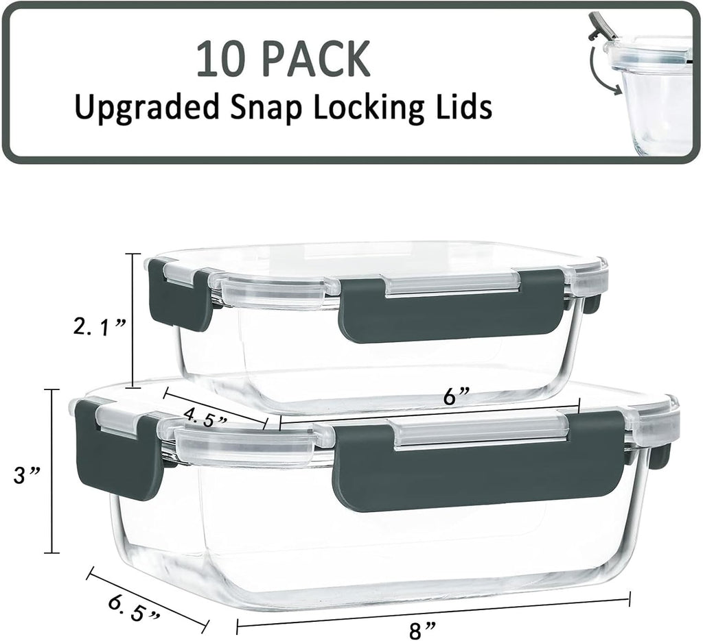 M Mcirco [10-Pack]Glass Meal Prep Containers -Mcirco Food Storage Containers With Lifetime Lasting Snap Locking Lids, Airtight Lunch Containers, Microwave, Oven, Freezer And Dishwasher