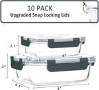 M Mcirco [10-Pack]Glass Meal Prep Containers -Mcirco Food Storage Containers With Lifetime Lasting Snap Locking Lids, Airtight Lunch Containers, Microwave, Oven, Freezer And Dishwasher