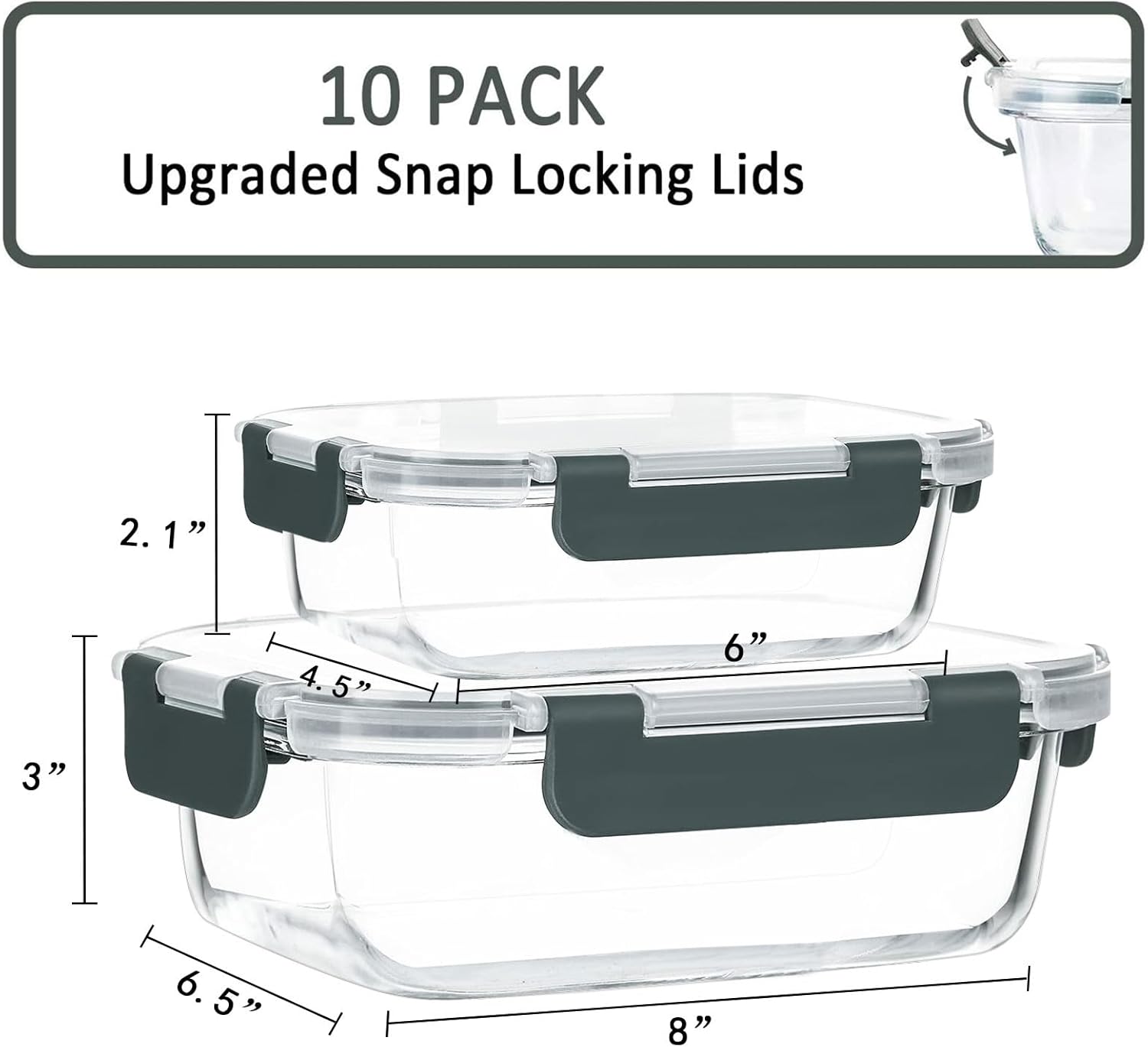 M Mcirco [10-Pack]Glass Meal Prep Containers -Mcirco Food Storage Containers With Lifetime Lasting Snap Locking Lids, Airtight Lunch Containers, Microwave, Oven, Freezer And Dishwasher