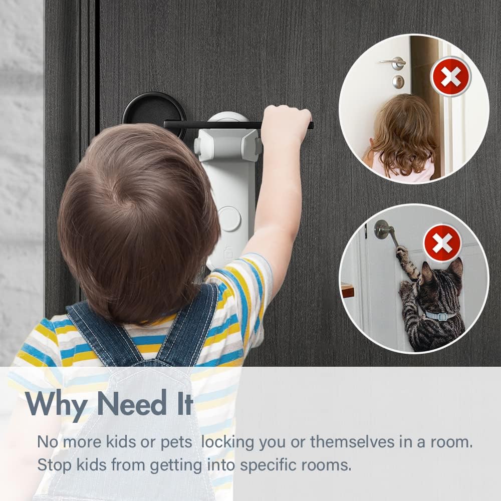 EUDEMON Childproof Door Lever Lock, Baby Safety Door Handle Lock, Easy to Install and no Tools Need or Drill (White, 2 Pack)