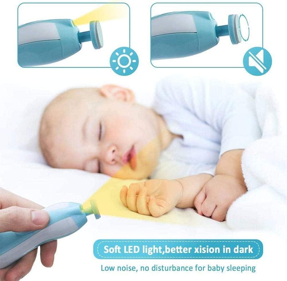 Qunlions Life Baby Electric Nail File, 8 In 1 Safe Trimmer, Clippers With 6 Grinding Heads And Light, Care Kit For All Ages Blue1