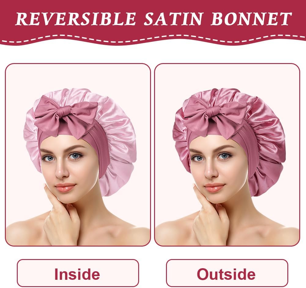 ACWOO Satin Bonnet, Double-Sided Silk Bonnet Hair Wrap for Sleeping, Night Hair Sleep Cap with Elastic Band, Hair Care Head Cover Hat for Women Girls Long, Straight, Curly Hair