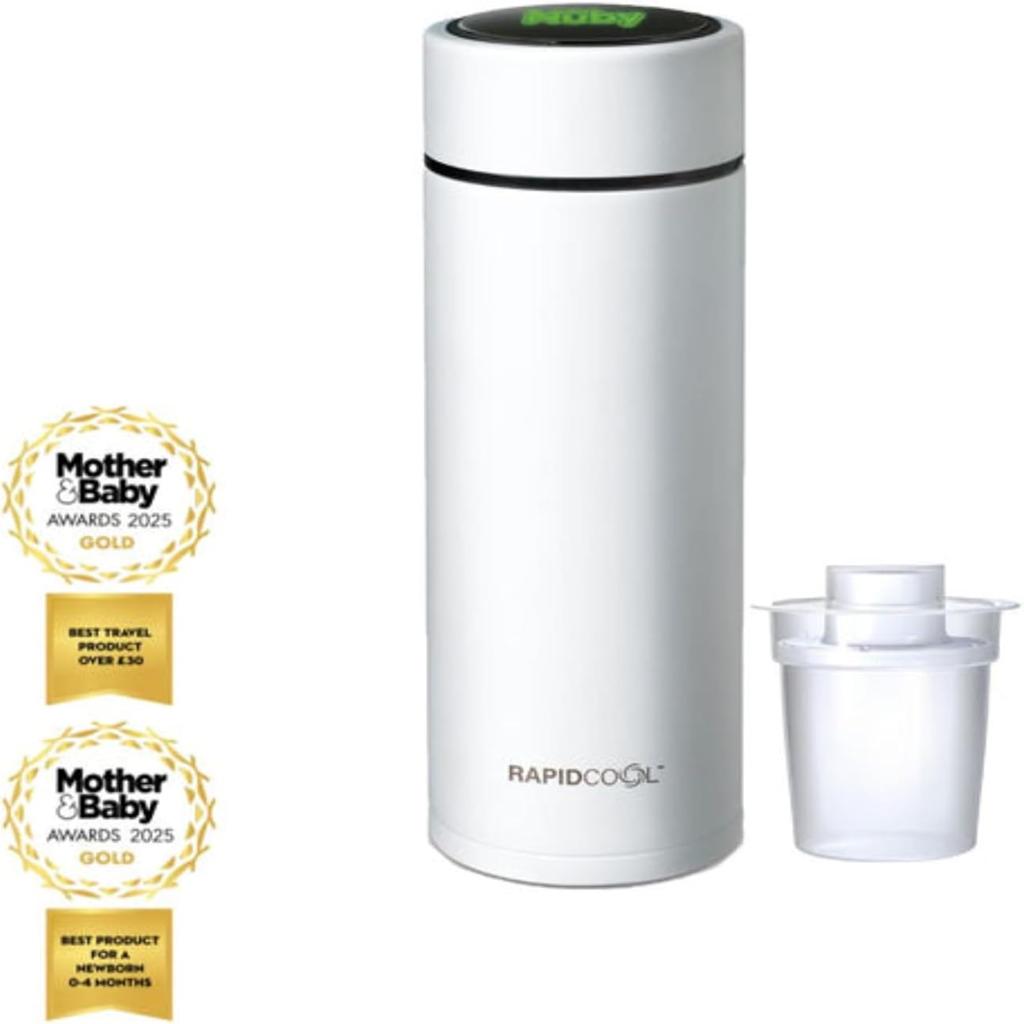 Nuby RapidCool Portable Baby Bottle Maker, Prepare A Formula Feed in Just 2 Minutes, Ideal for Travel Bottles and Night Feeds. Includes Milk Powder Dispenser and Digital Lid. No Filter Needed.