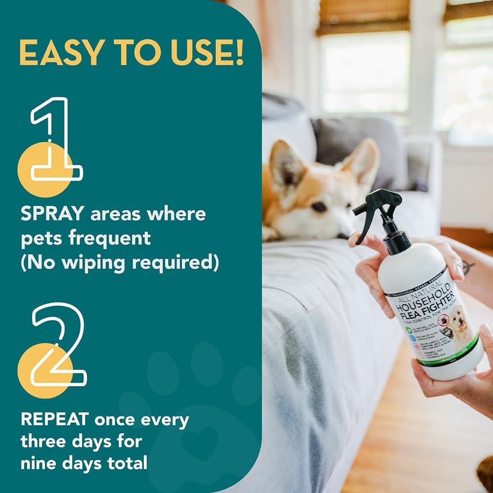 Natural Flea Spray For Home Use: Repels And Kills Fleas | Safe For Pets | Against Fleas, Ticks And Insects | For Carpets, Beds, Furniture, Cars