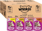 Whiskas 1+ Adult Wet Cat Food Poultry Selection in Jelly 120 x 85g Pouches Megapack, Tender Cuts in Flavoured Gravy, Nutritionally Complete, Easy to Serve, Variety Pack for Adult Cats