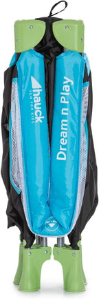 Travel Cot 120 x 60 cm from Birth to 15 kg, 3-Part Travel Bed with Folding Mattress and Carry Bag, Tilt-Resistant, Waterblue