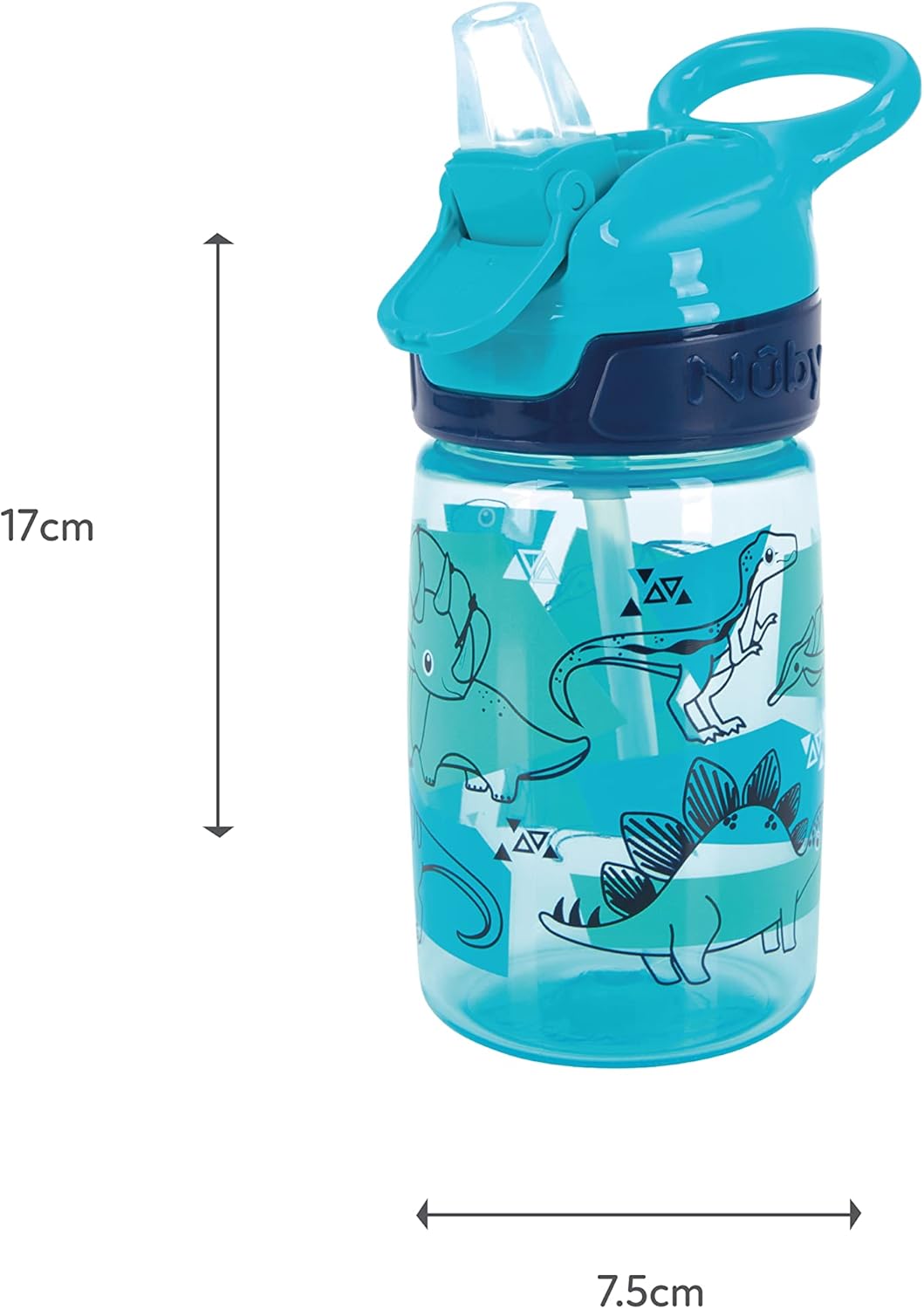 Nuby Incredible Gulp Water Bottle - No Spill, Active Sippy Cup for Toddlers, 360 ml, Carry Handle, Dishwasher and Microwave Safe, Suitable for Ages 18 Months + (Dinosaurs,