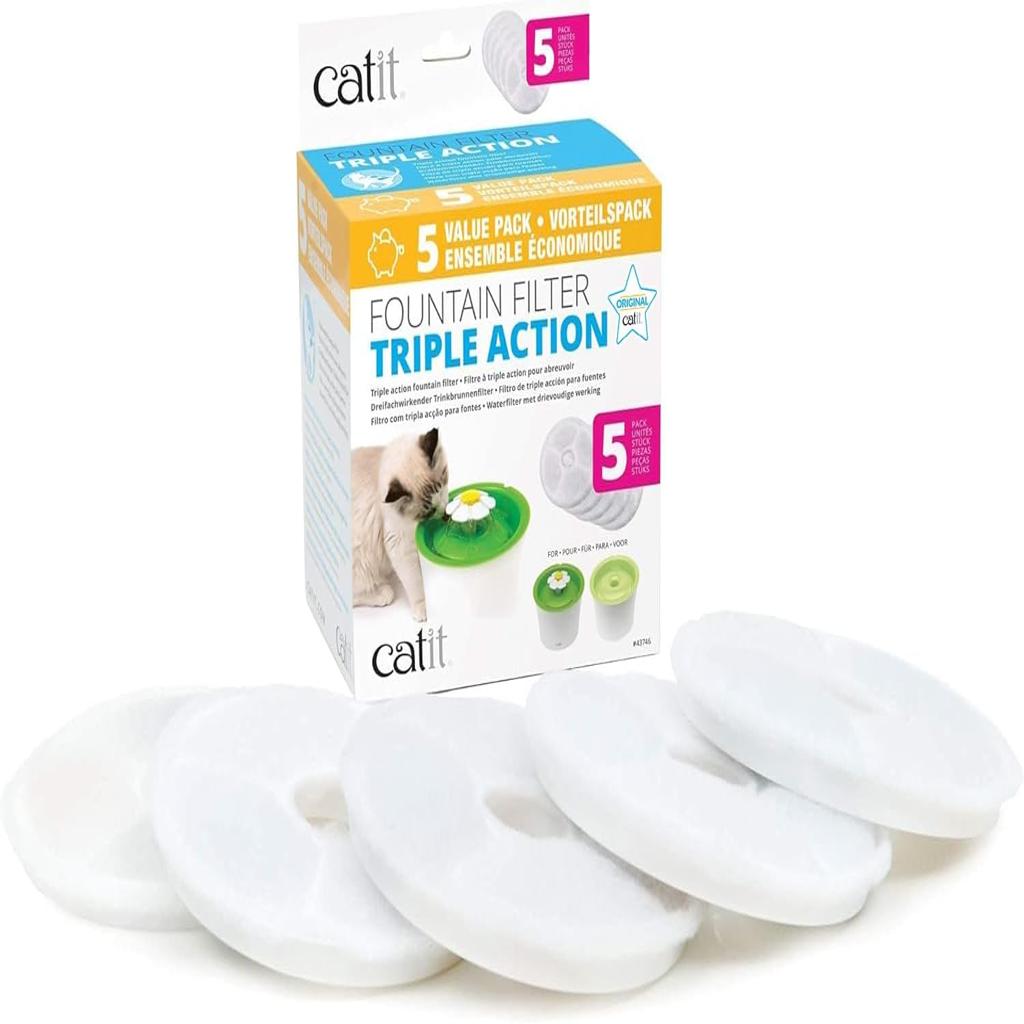 Catit Genuine Catit Fountain Filters for 3 Litre Flower Fountain, Fresh and Clear Fountains Only, Pack of 5