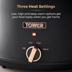 Tower T16043BLK Cavaletto 6.5 Litre Slow Cooker with 3 Heat Settings, Cool Touch Handles, Black and Rose Gold