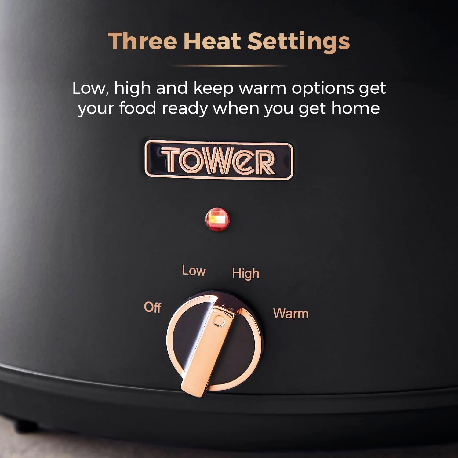 Tower T16043BLK Cavaletto 6.5 Litre Slow Cooker with 3 Heat Settings, Cool Touch Handles, Black and Rose Gold