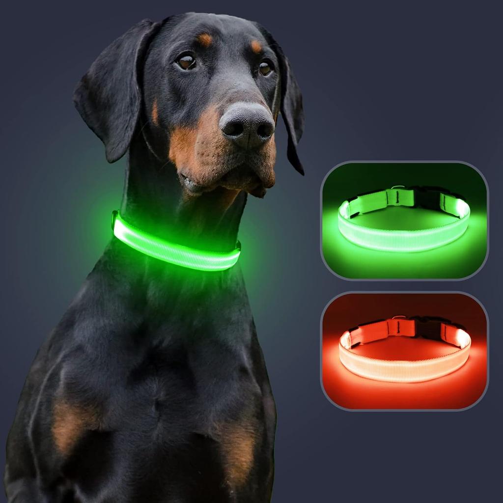 KOSKILL Light-Up Dog Collar, Rechargeable USB Collar, Waterproof, Luminous LED Collar, Adjustable, Super Bright, for Medium/Large Dogs, Green, M