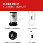 nutribullet magic bullet Starter Kit - All-in-one Food Processor & Blender - 10,000 RPM Speed - 4 Piece Kit with High Torque Power Base, Tall Cup & Flip Top Lid & Cross Blade - For Meal Prep