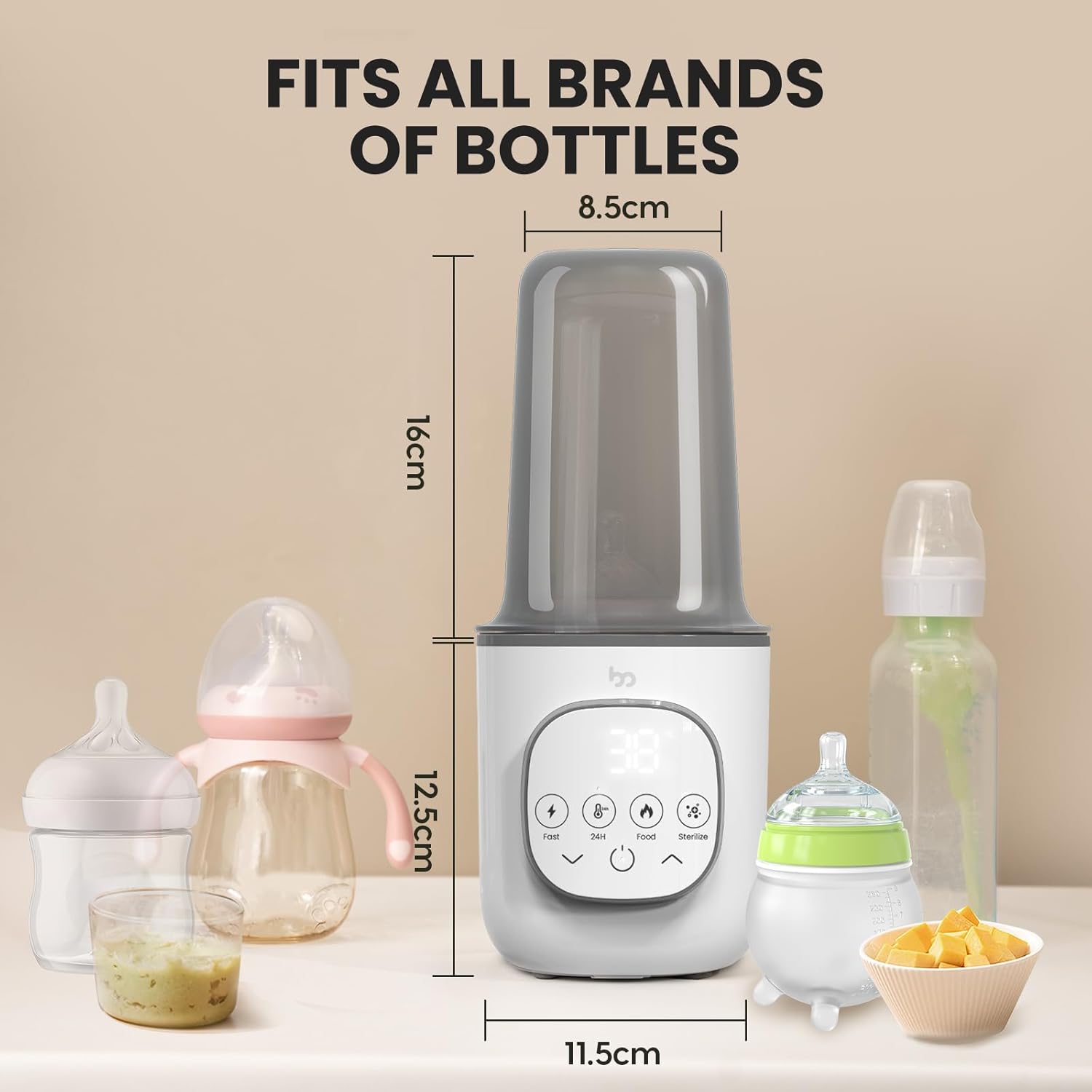 Baby Bottle Warmer, Warms Baby Feeds to Body Temperature in Minutes, Easy to Use, with Timer, Accurate Temp Control, Automatic Shut-Off, Warmer for All Bottles, Gray Cover